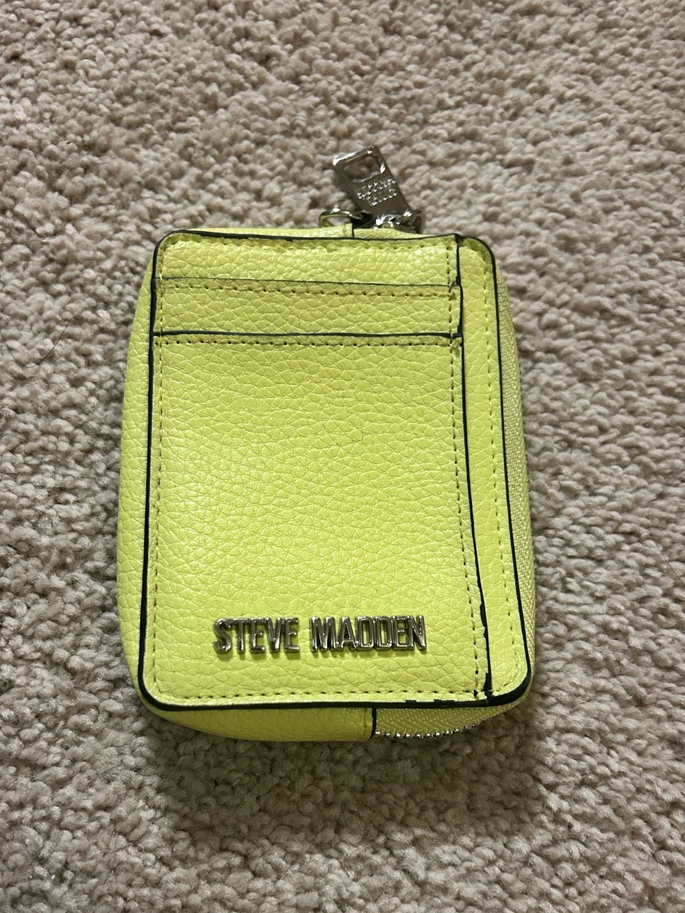 Steve Madden Neon Yellow Leather Zip Card Holder